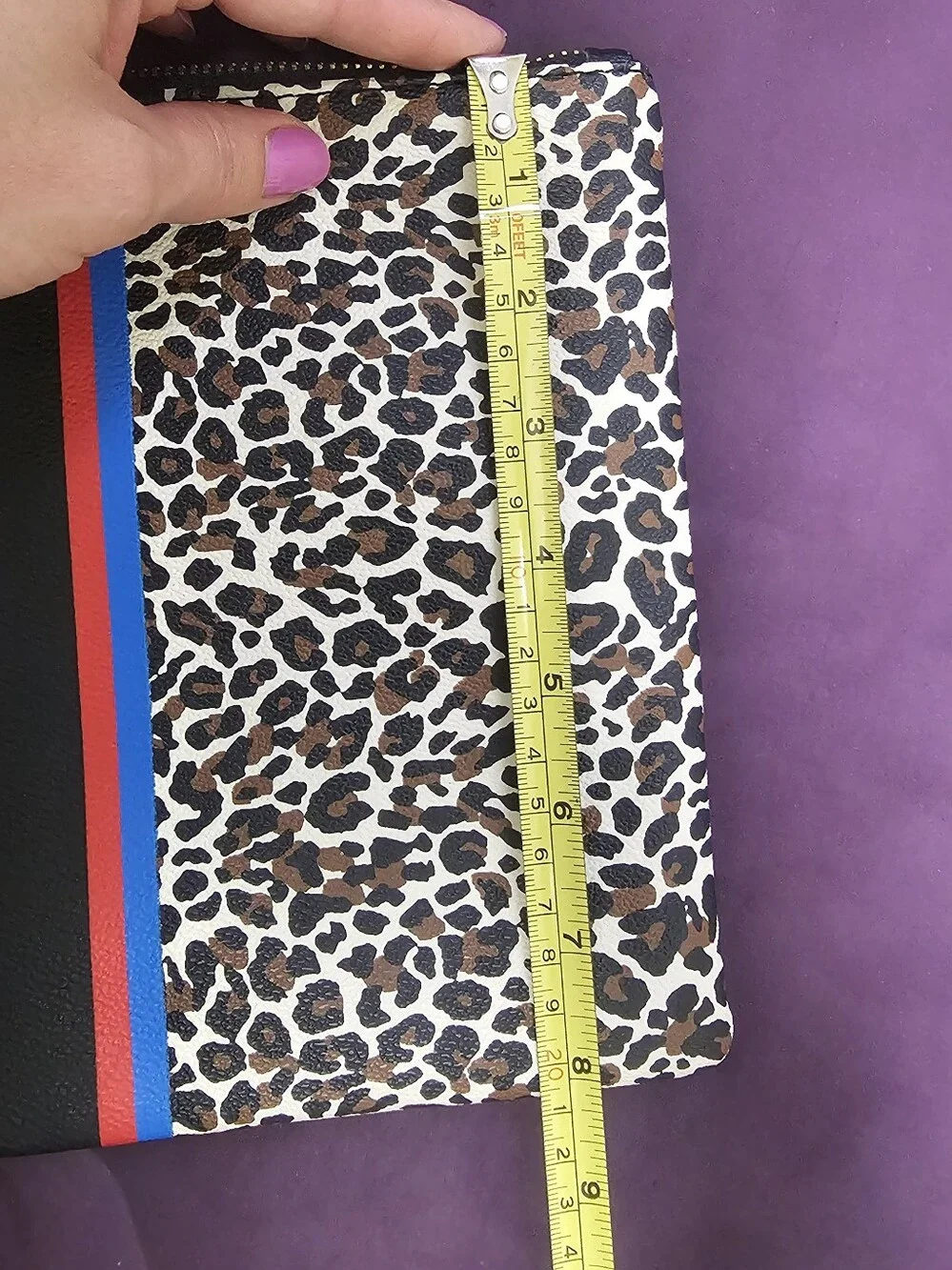 C. Wonder Animal Print Clutch with Red & Blue Stripes